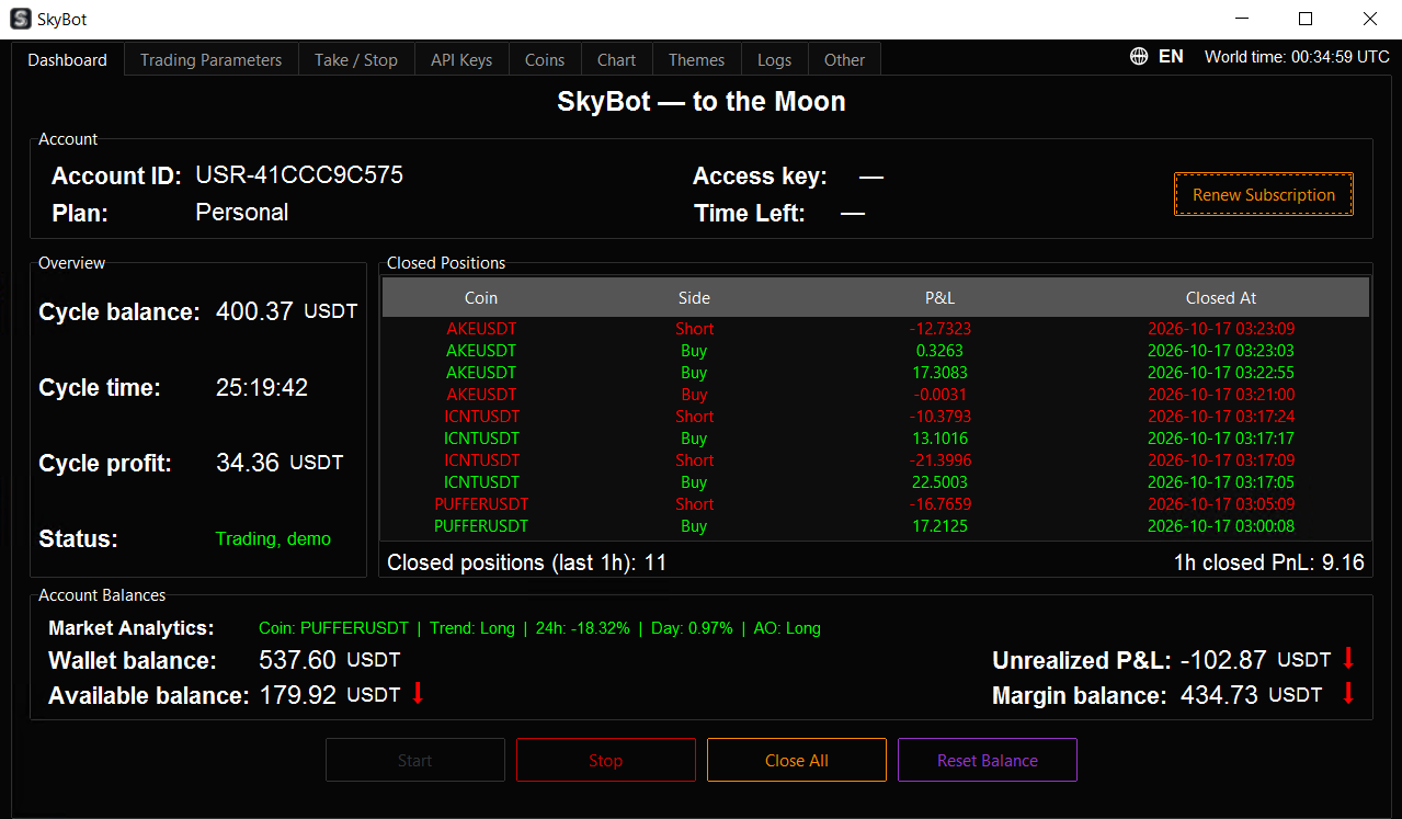SkyBot v4.4 Dashboard Interface